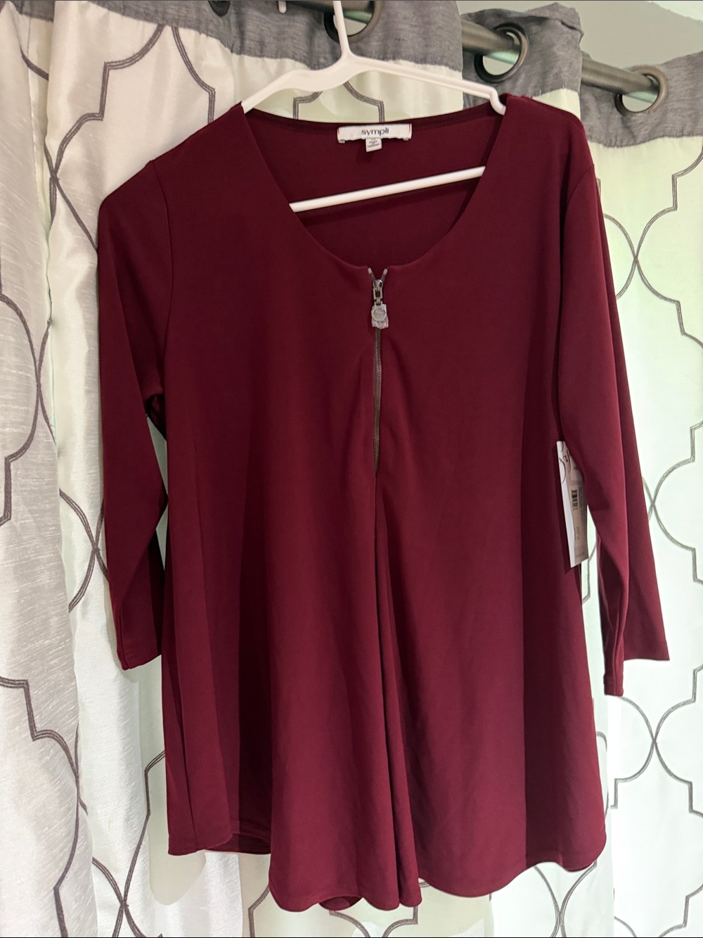 Sympli Wine Red Zip-Front Long Sleeve Tee - Picture 2 of 5